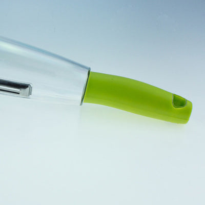 Close-up of the 420 stainless steel blade of the Multifunctional Storage Box Peeler.