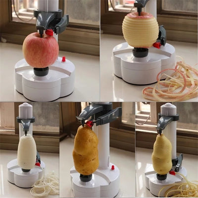 Image of the Electric Fruit Peeler with an apple being automatically peeled