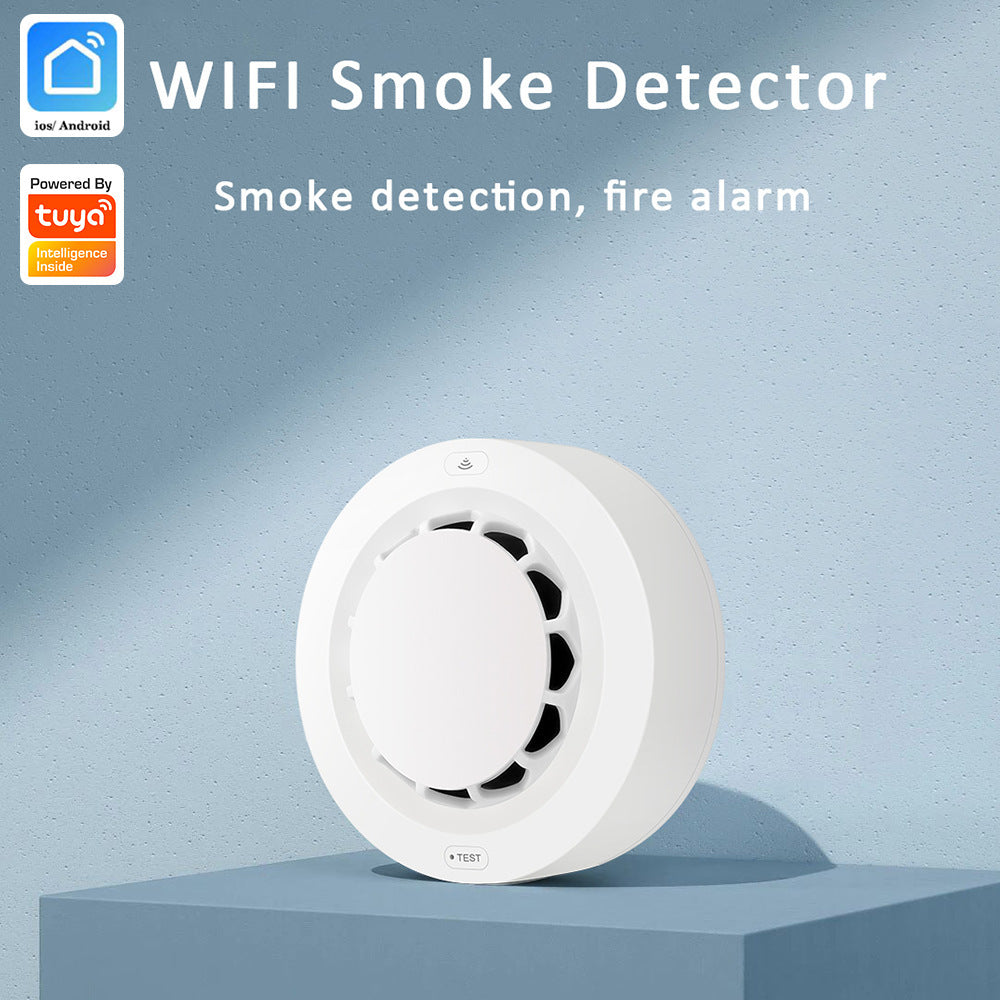 White WiFi Smoke Sensor with LED indicator light and WiFi symbol